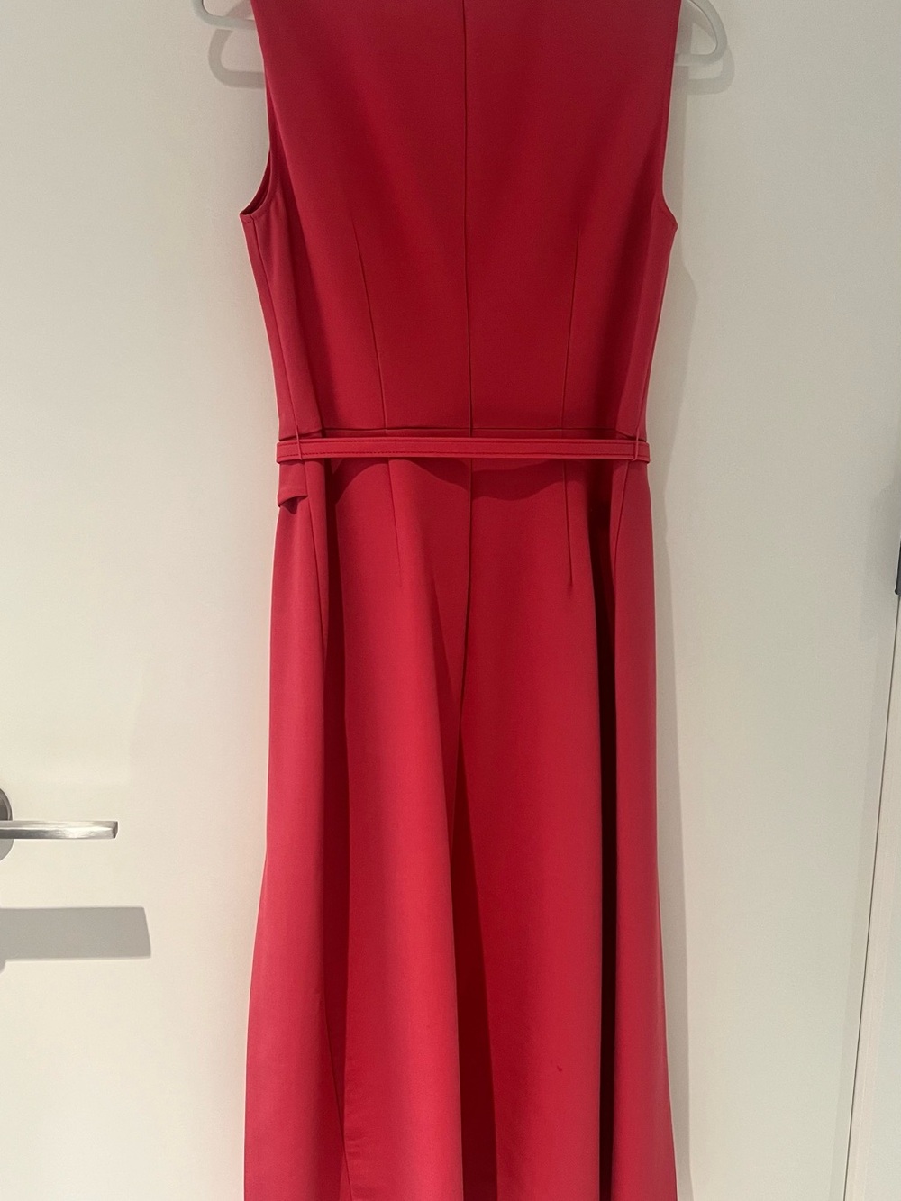 Oscar de la Renta Pink Sleeveless Belted Pleated Wool Midi Dress - Picture 9 of 11
